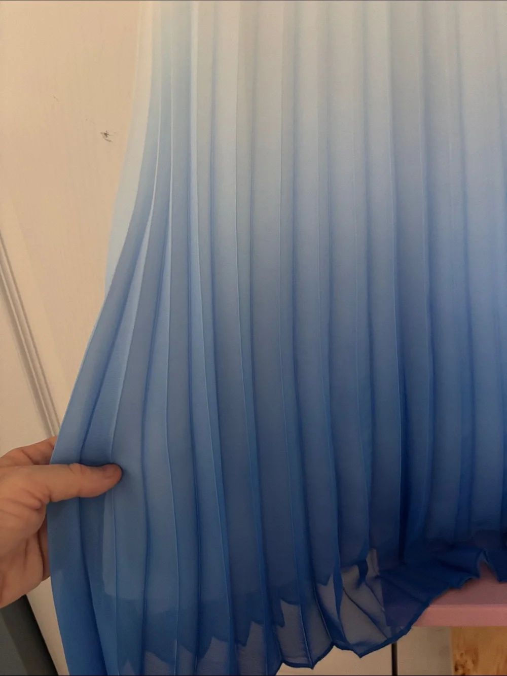 Rare Editions Blue and White Ombre Pleated Maxi Dress